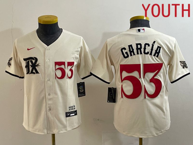 Youth Texas Rangers 53 Garcia Cream City Edition 2024 Nike Game MLB Jersey style 2